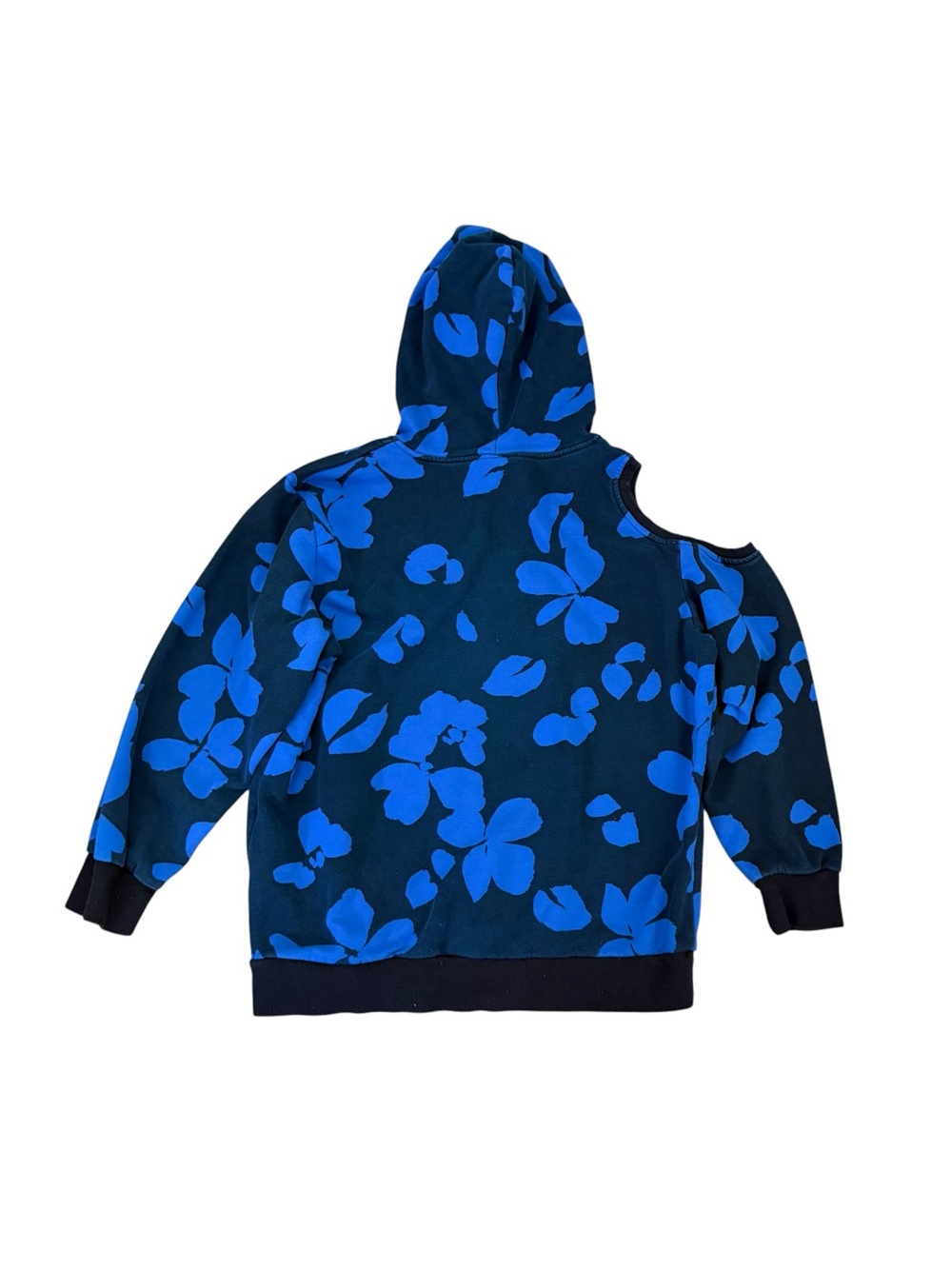 Future Collective Floral Blue Cut Out Hoodie Women's Size Large Cold Shoulder - Picture 8 of 10